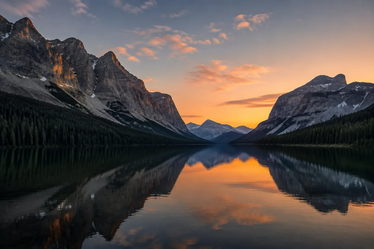 Golden-hour light over an alpine lake